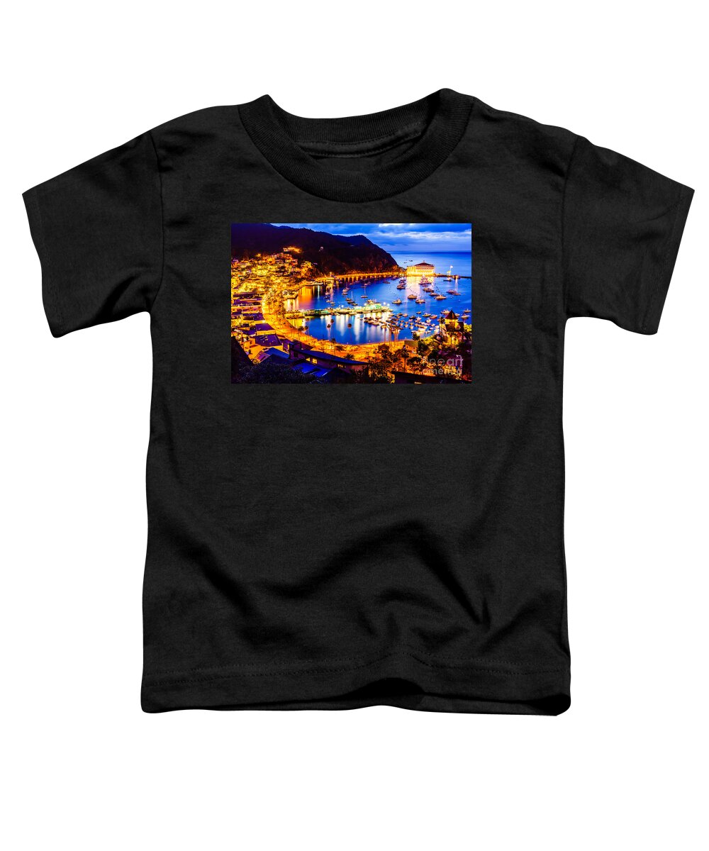 America Toddler T-Shirt featuring the photograph Catalina Island Avalon Bay at Night by Paul Velgos