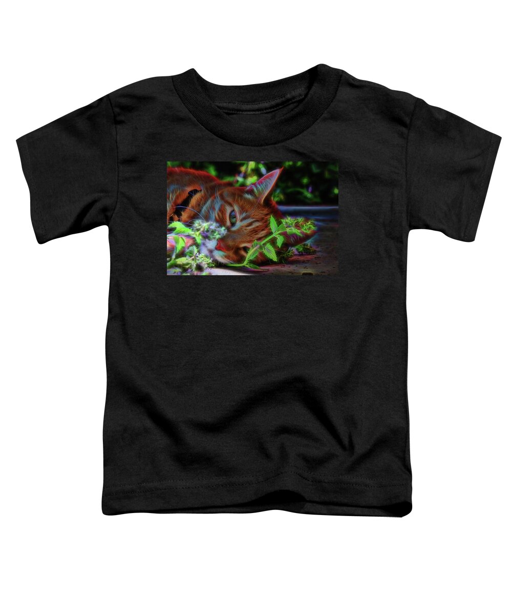 Cat Toddler T-Shirt featuring the photograph Catnip Chillin by Beth Venner
