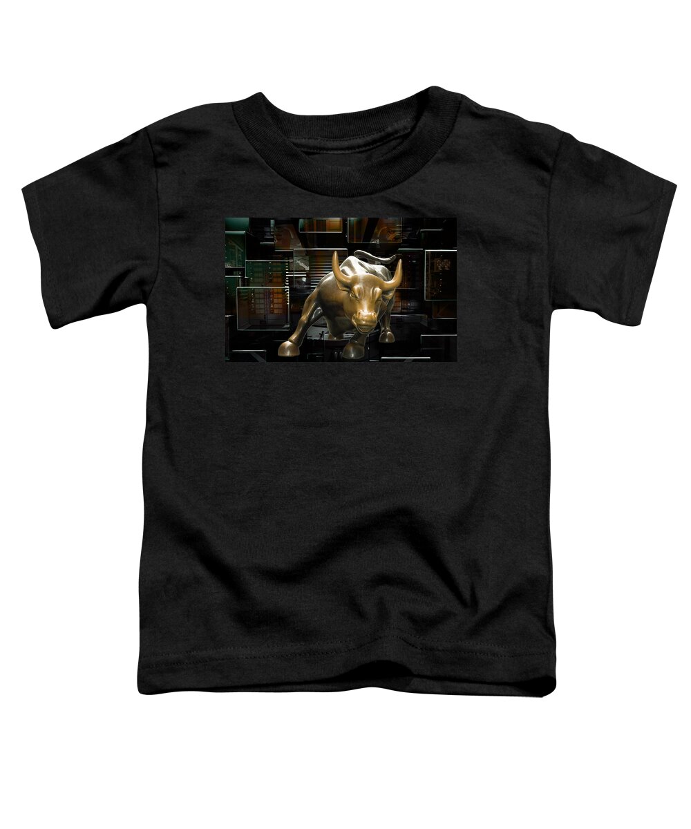 Wall Street Bull Toddler T-Shirt featuring the mixed media Charging Bull by Marvin Blaine