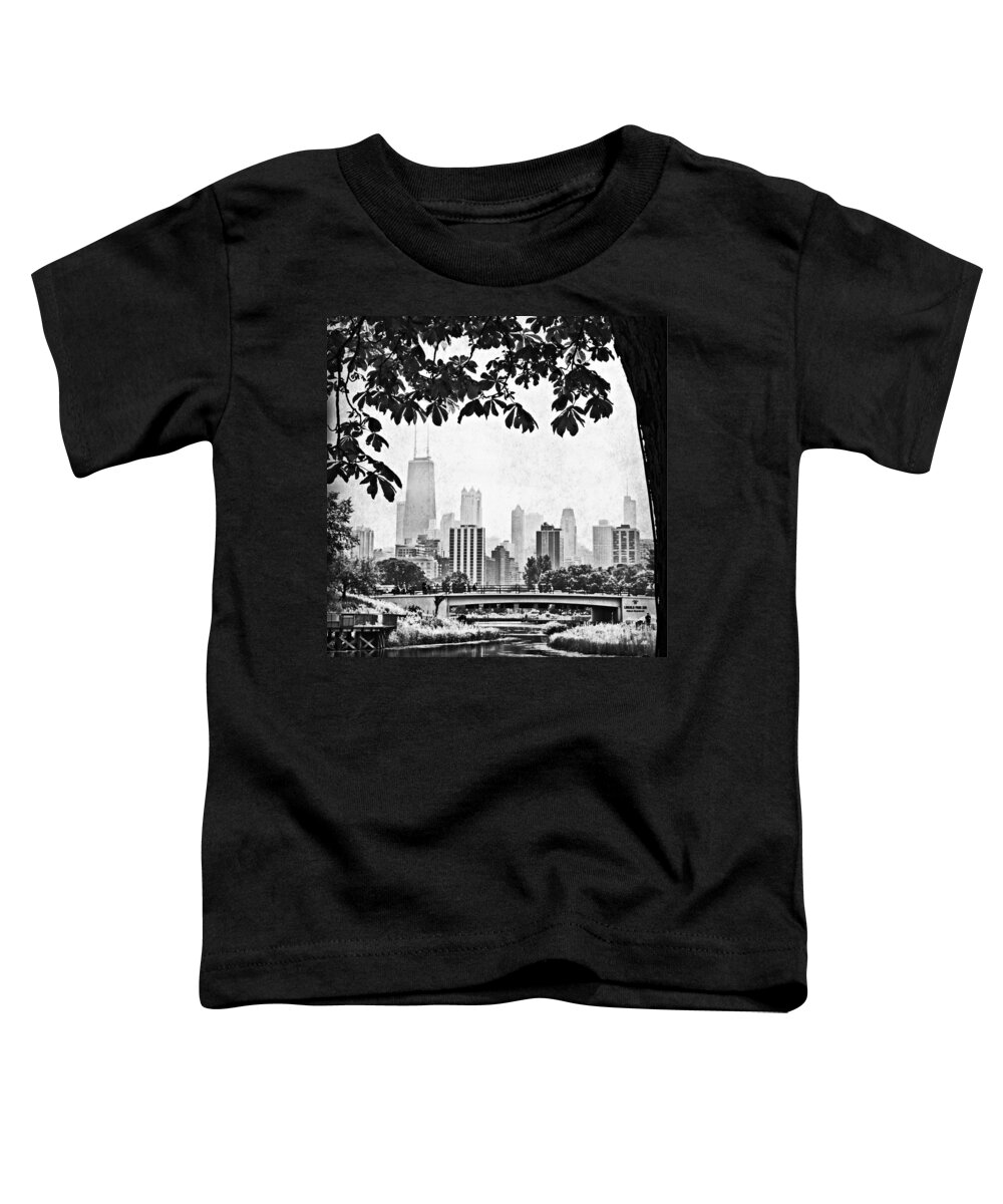 Chicago Toddler T-Shirt featuring the digital art Chciago Skyline from Lincoln Park Zoo by Mary Pille