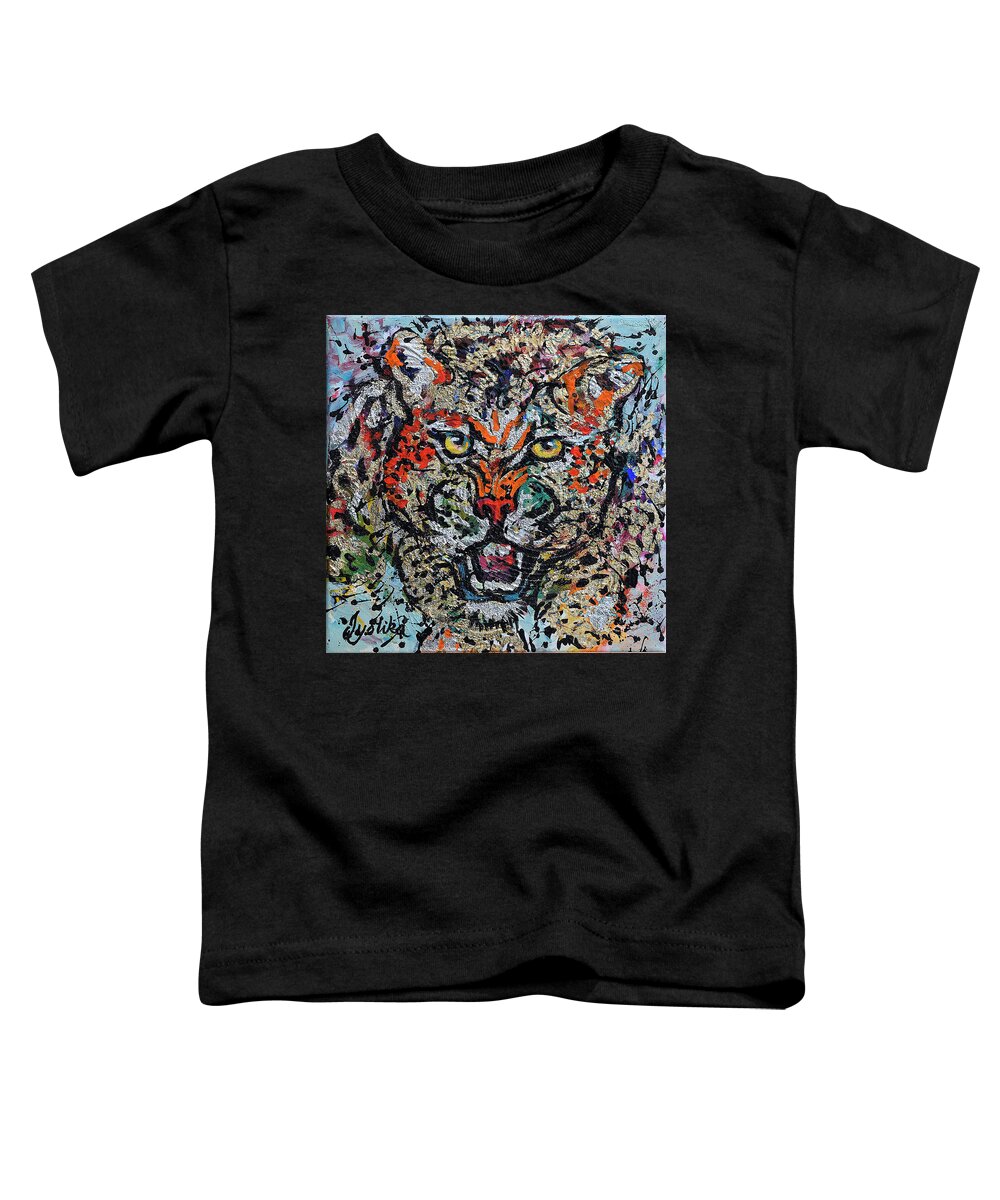 Cheetah Toddler T-Shirt featuring the painting Cheetah Attack by Jyotika Shroff