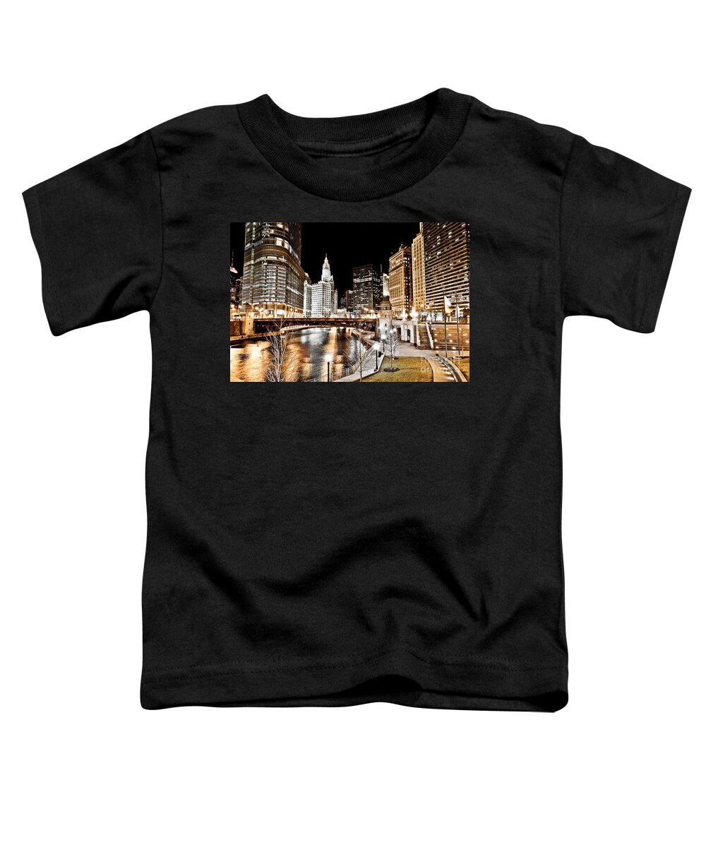 America Toddler T-Shirt featuring the photograph Chicago at Night at Wabash Avenue Bridge by Paul Velgos