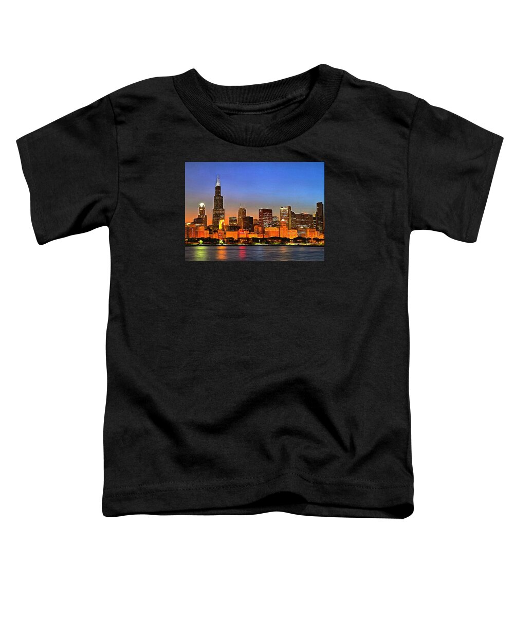 Chicago Toddler T-Shirt featuring the digital art Chicago Dusk by Charmaine Zoe