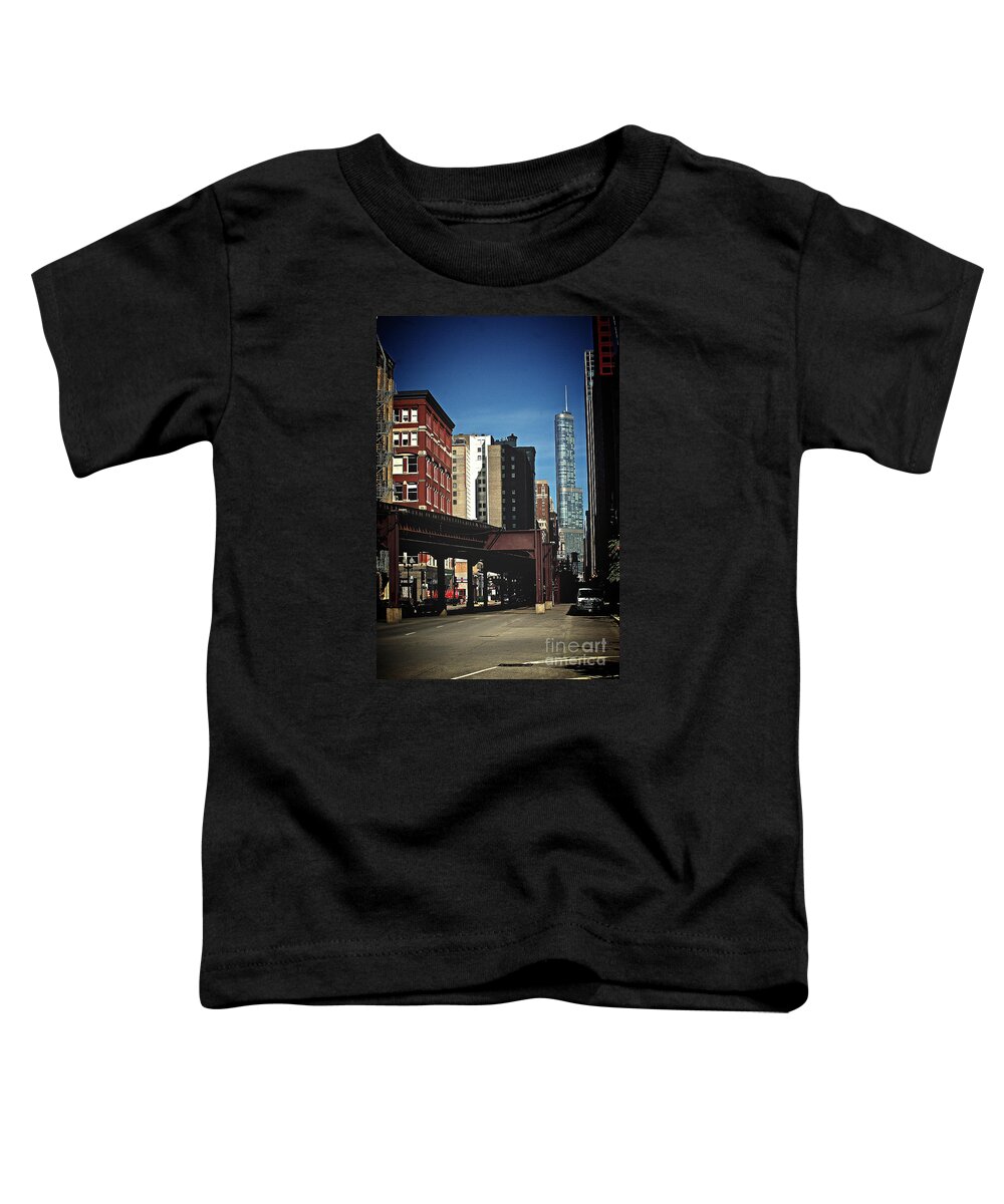 Frank-j-casella Toddler T-Shirt featuring the photograph Chicago L Between the Walls by Frank J Casella