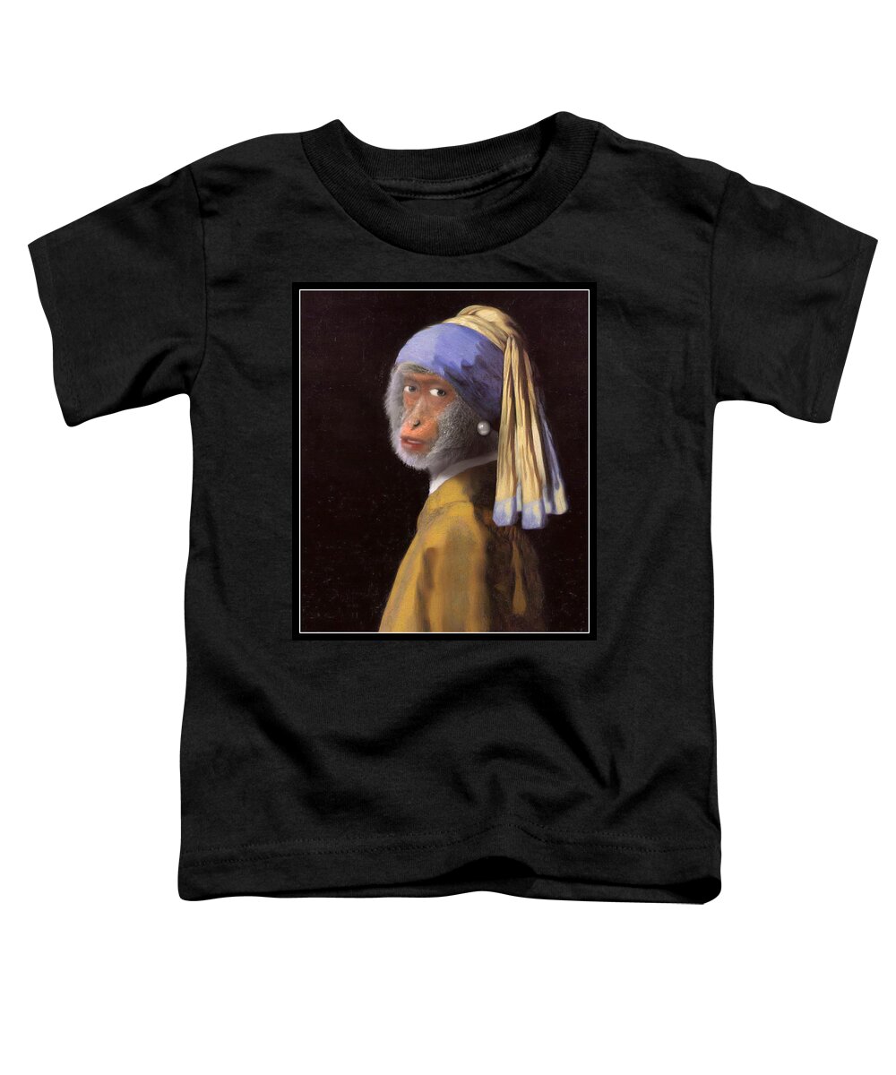 Vermeer Toddler T-Shirt featuring the painting Chimp with a Pearl Earring by Gravityx9 Designs