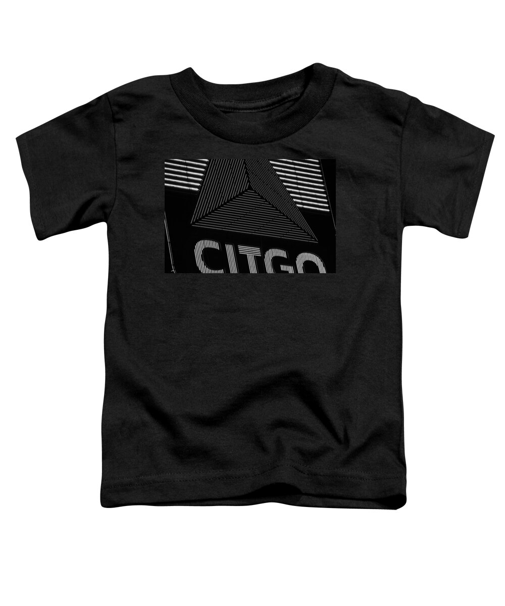 Boston Toddler T-Shirt featuring the photograph Citgo Sign Closeup Boston MA Black and White by Toby McGuire