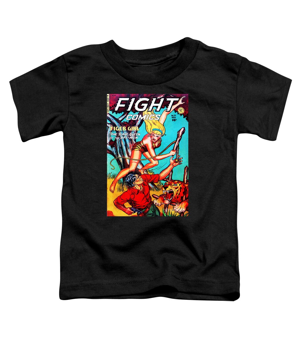 Comics Toddler T-Shirt featuring the photograph Classic Comic Book Cover Fight Comics Tiger Girl 77 by Wingsdomain Art and Photography