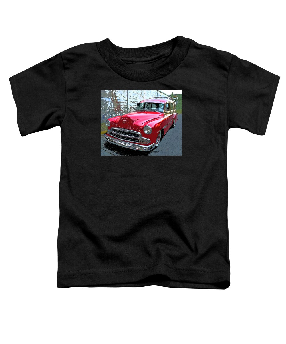 Classic Red Chevy Toddler T-Shirt featuring the photograph Classic Red Chevy Woody Station Wagon by Rebecca Korpita