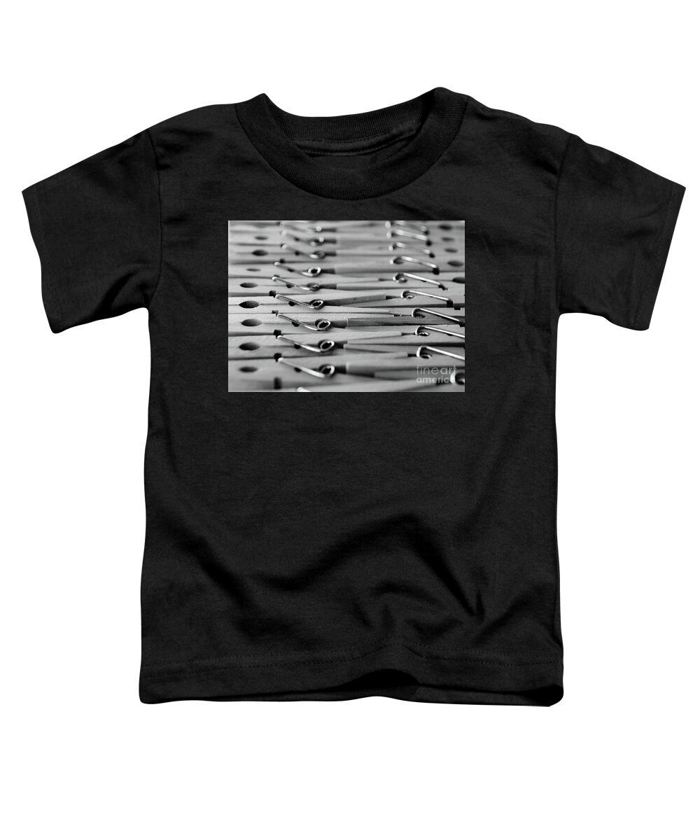 Clothes Pins Toddler T-Shirt featuring the photograph Clothes Pins - Black and White by Adrian De Leon Art and Photography