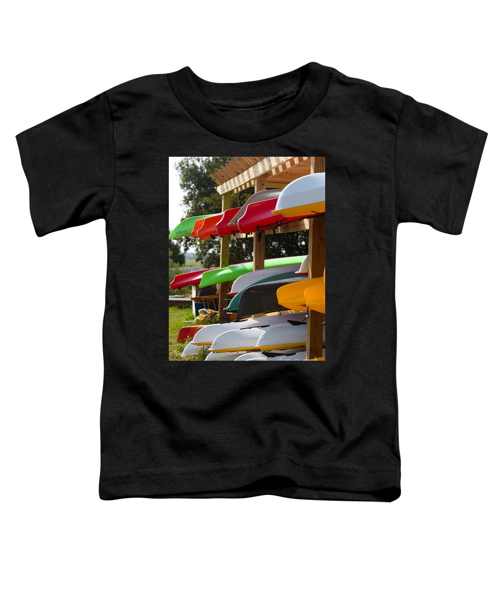 Canoes Toddler T-Shirt featuring the photograph Colorful Canoes by Nadine Rippelmeyer