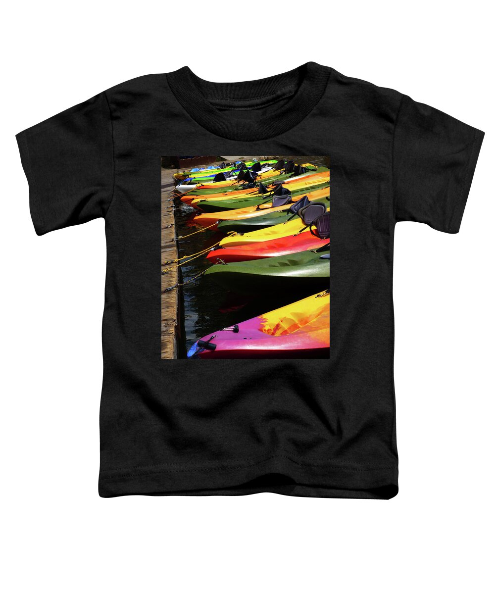 Kayak Toddler T-Shirt featuring the photograph Colorful Kayaks by Marcia Socolik