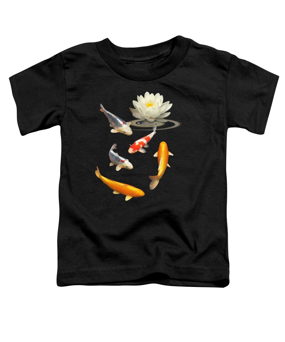 Fish Toddler T-Shirt featuring the photograph Colorful Koi With Water Lily by Gill Billington