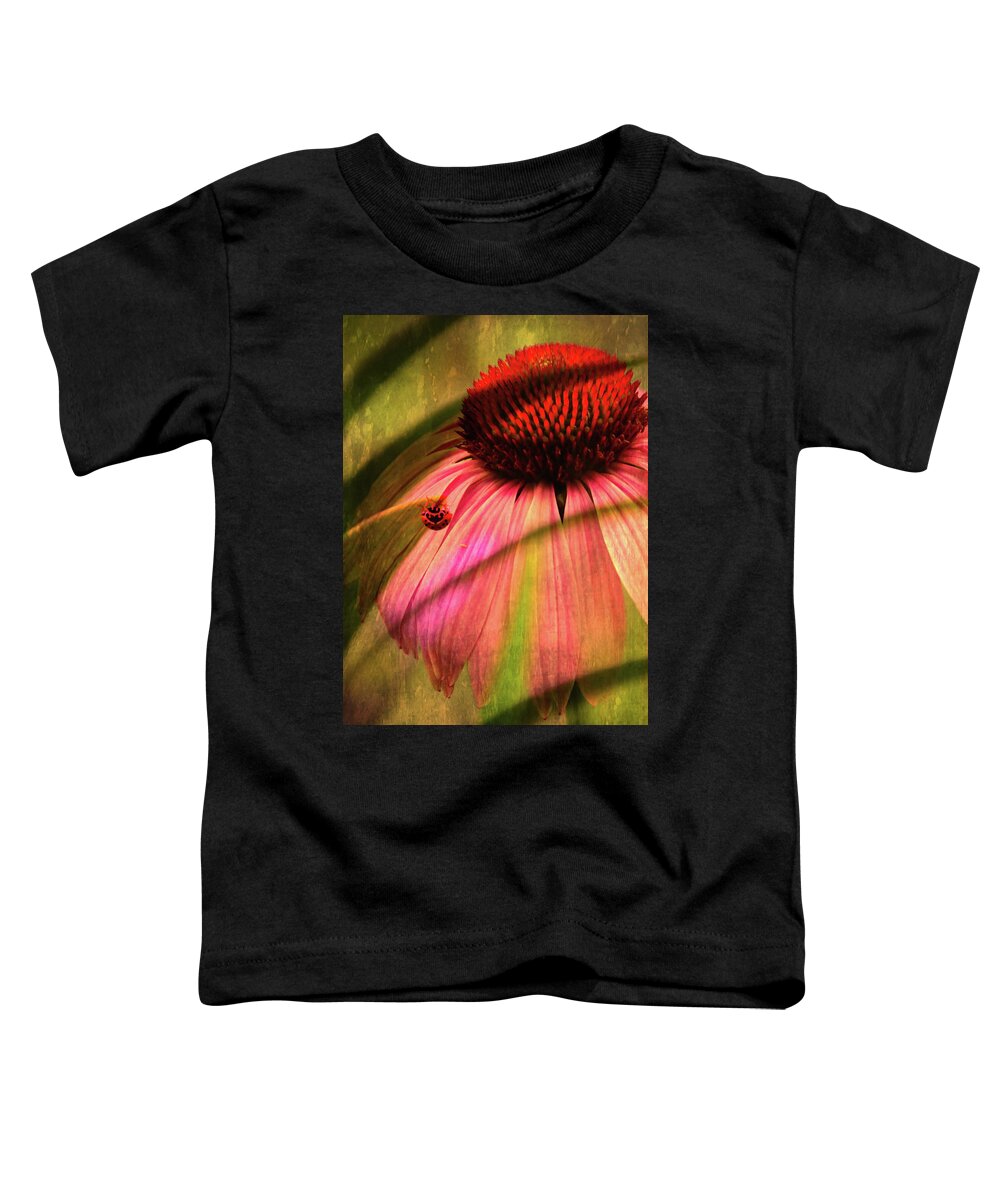 Purple Toddler T-Shirt featuring the photograph Cone Flower and The Ladybug by Lesa Fine