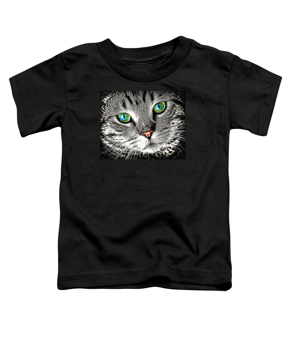 Cat Toddler T-Shirt featuring the digital art Cool fractalized cat portrait with amazing eyes by Matthias Hauser