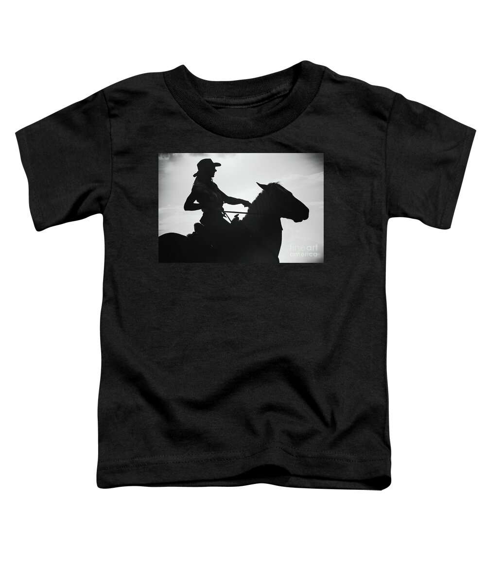 Horse Toddler T-Shirt featuring the photograph Cowgirl and horse silhouette by Dimitar Hristov