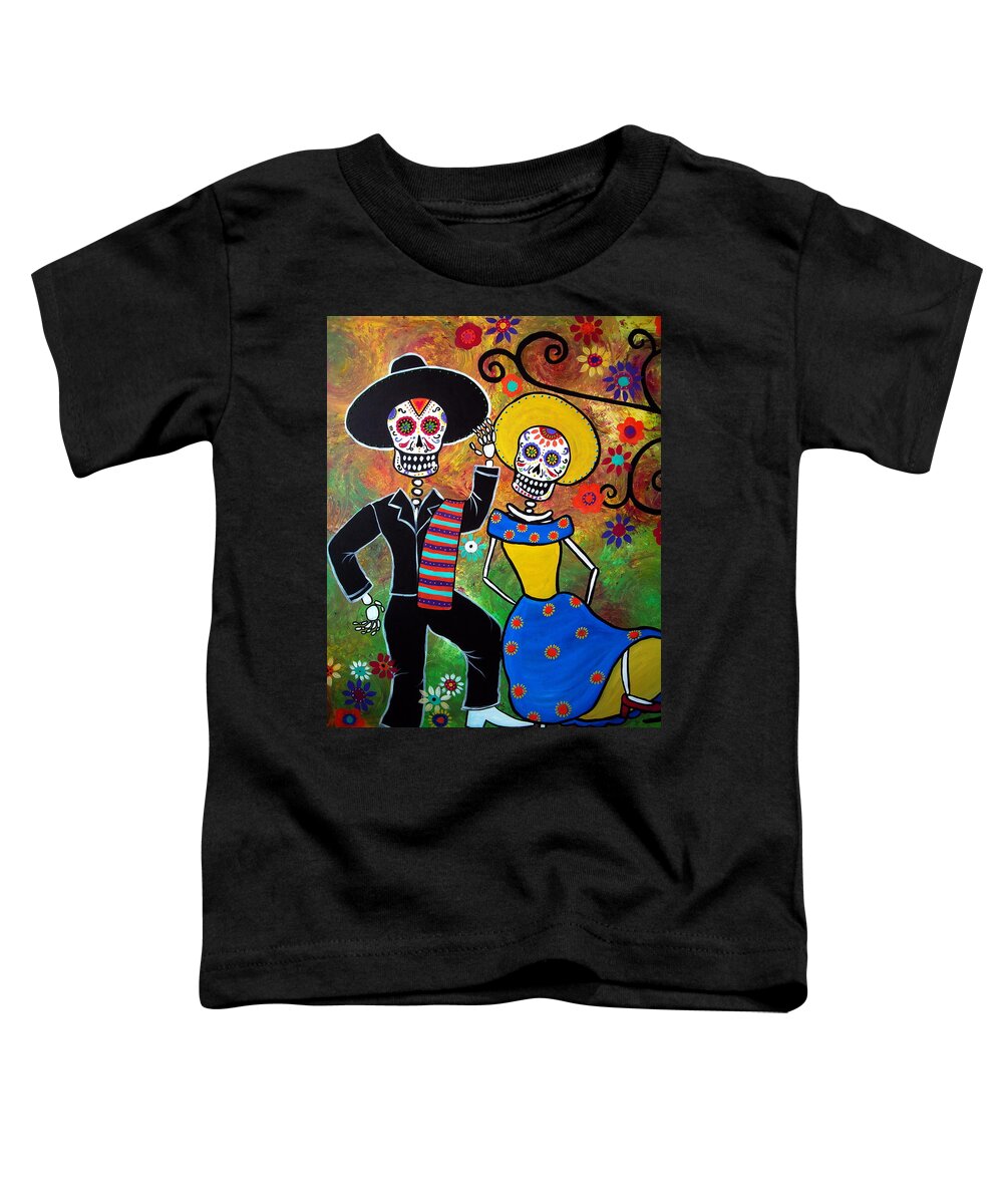 Mexican Toddler T-Shirt featuring the painting Day Of The Dead Bailar by Pristine Cartera Turkus
