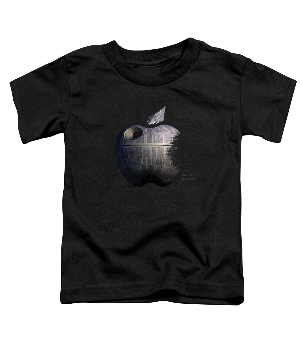 Scifi Toddler T-Shirt featuring the digital art Death Star Apple by Andrea Gatti