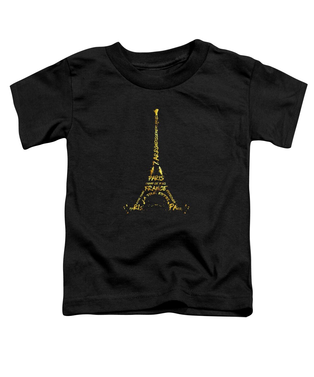 Paris Toddler T-Shirt featuring the digital art Digital-Art Eiffel Tower - black and golden by Melanie Viola