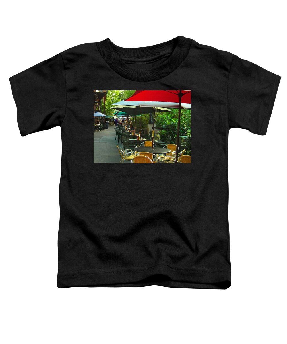 Cafe Toddler T-Shirt featuring the photograph Dining Under The Umbrellas by James Eddy