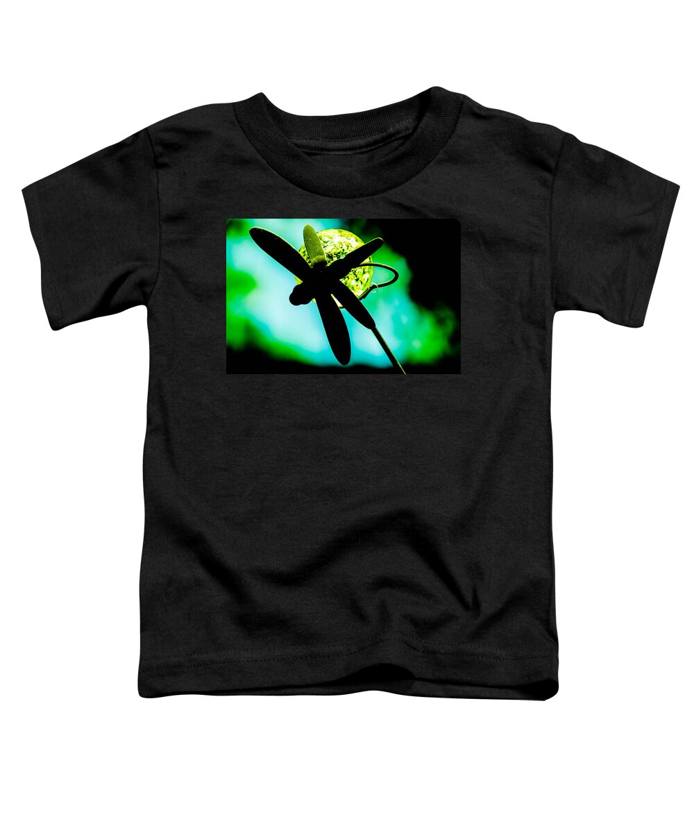 Dragonfly Crystal Black Blue Green Macro Closeup Sky Metal Toddler T-Shirt featuring the photograph Dragonfly Crystal by Bruce Pritchett