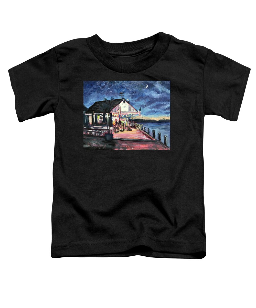 Impressionism Toddler T-Shirt featuring the painting Drinks and Dogs at Doc's by Maggii Sarfaty