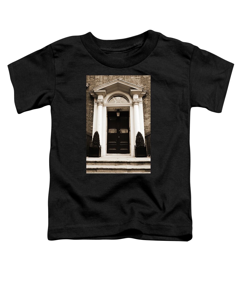 Travelpixpro Dublin Toddler T-Shirt featuring the photograph Dublin Doors Georgian Style with Roman Columns Ireland Sepia by Shawn O'Brien