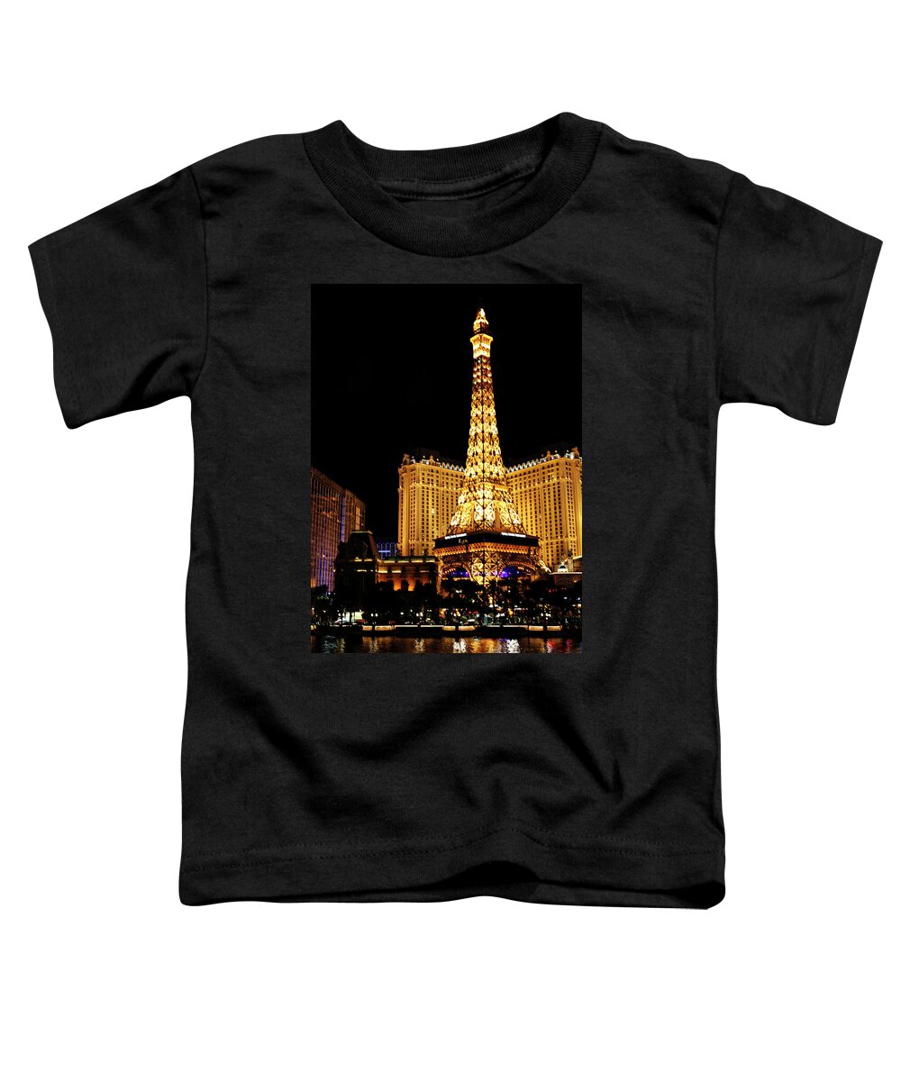 Hotel Toddler T-Shirt featuring the photograph Eiffel Tower at Night Vegas by Marilyn Hunt
