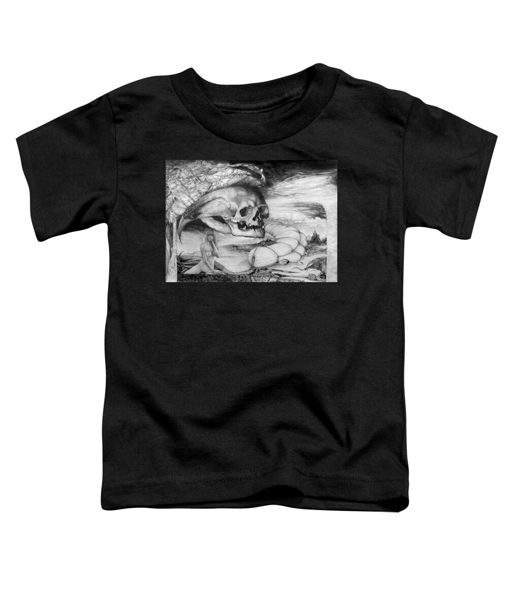 Art Of The Mystic Toddler T-Shirt featuring the drawing Eros Thanatos by Otto Rapp