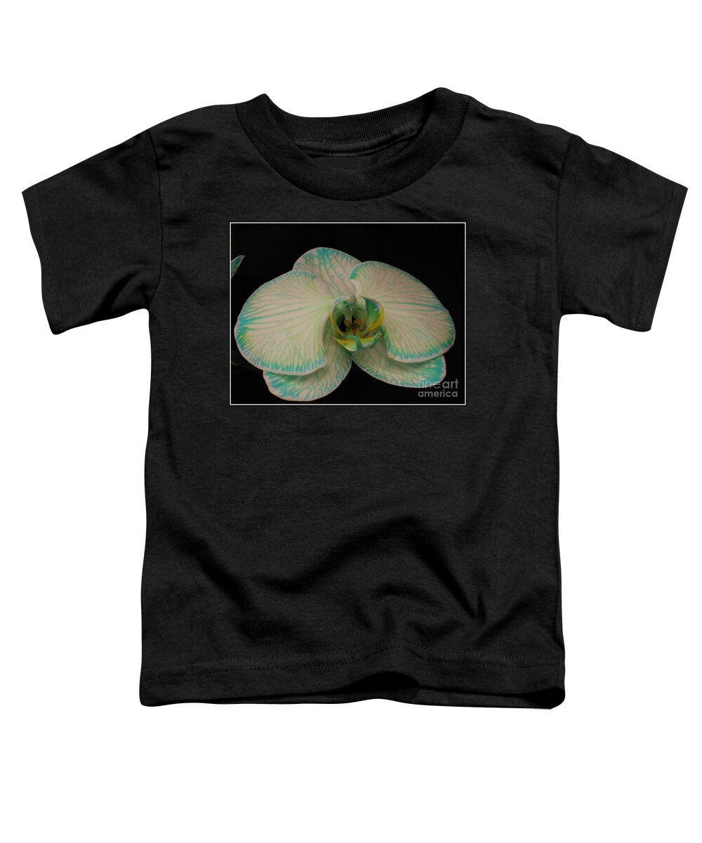 Orchid Toddler T-Shirt featuring the photograph Orchid in White and Turquoise by Dora Sofia Caputo