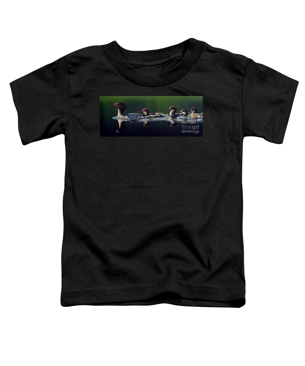 Merganser Toddler T-Shirt featuring the painting Family Outing by Greg and Linda Halom