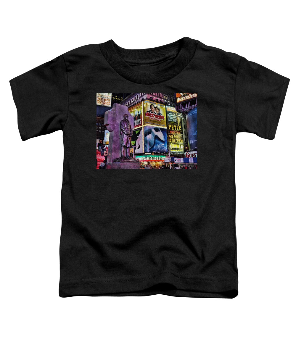 Father Duffy Watching Over Times Square Toddler T-Shirt featuring the photograph Father Duffy Watching Over Times Square by Lee Dos Santos
