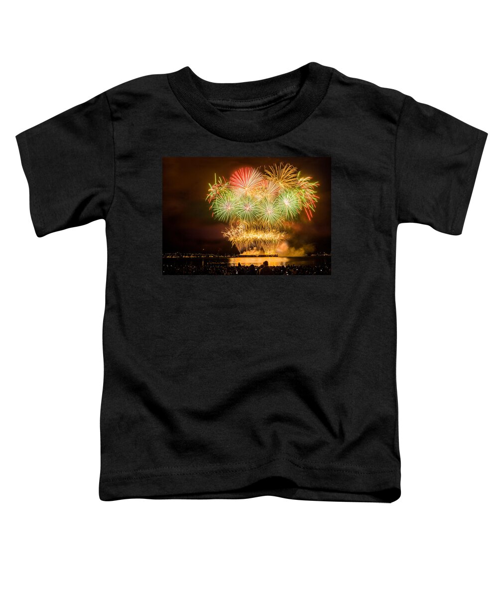 China Firework Toddler T-Shirt featuring the photograph Fireworks over English Bay Vancouver by Peter V Quenter