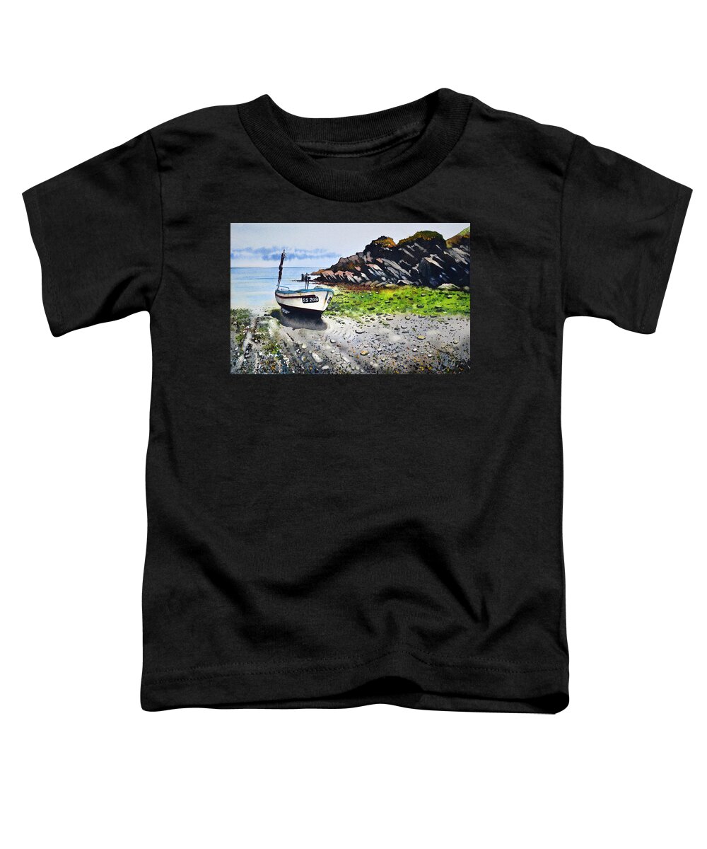 Tide Out Toddler T-Shirt featuring the painting Fishing Boat Cadgwith by Paul Dene Marlor