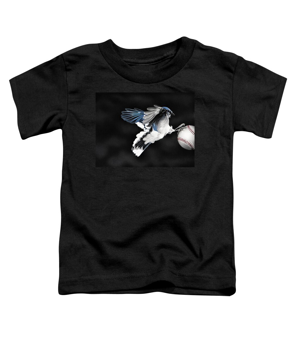 Blue Toddler T-Shirt featuring the drawing 5th Inning- Fly Ball by Stirring Images