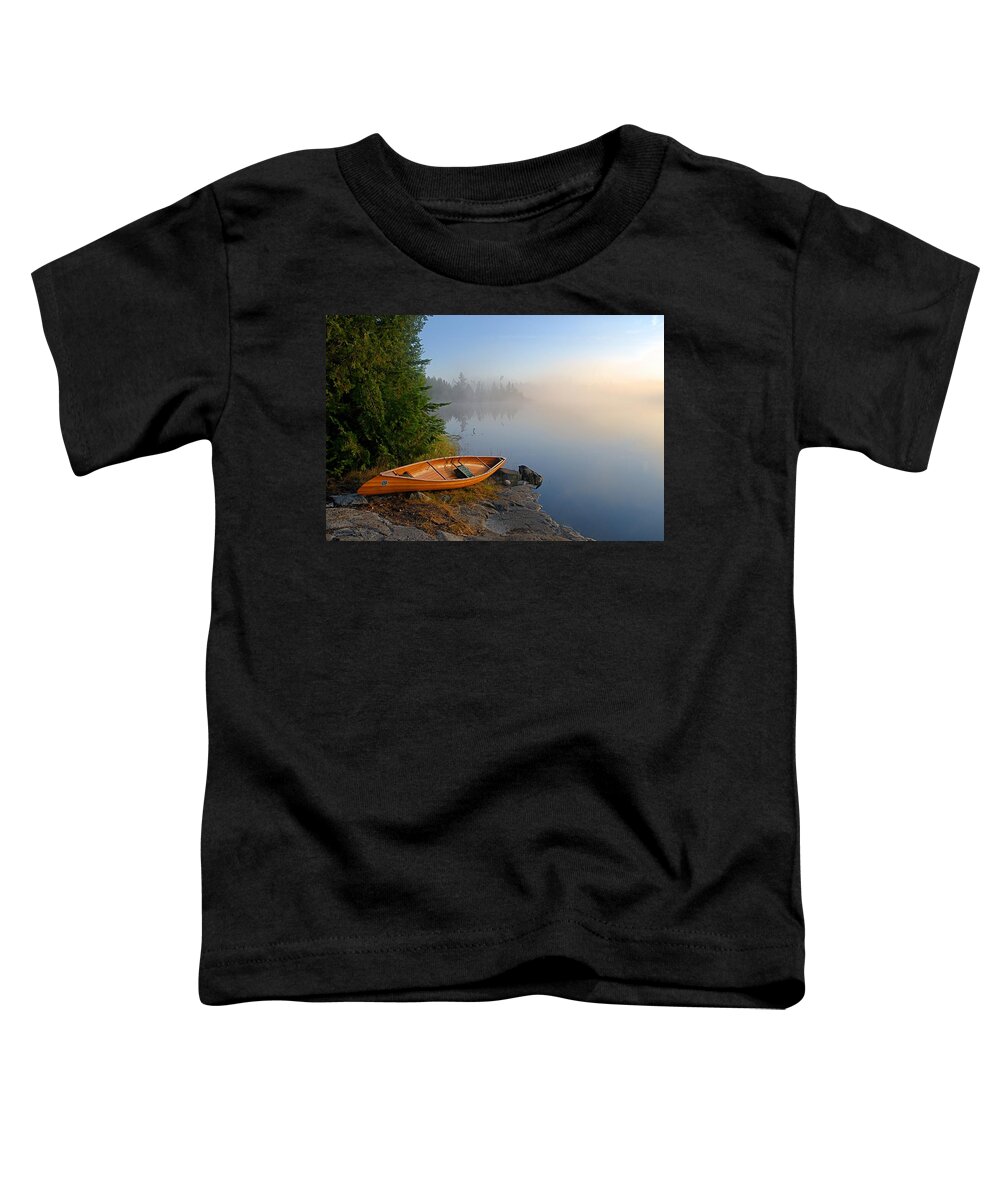 Minnesota Toddler T-Shirt featuring the photograph Foggy Morning on Spice Lake by Larry Ricker