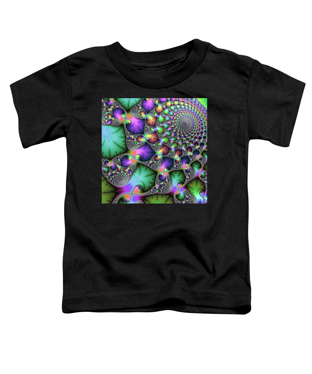 Jewel Colors Toddler T-Shirt featuring the digital art Fractal floral spirals jewel colored green purple gold by Matthias Hauser