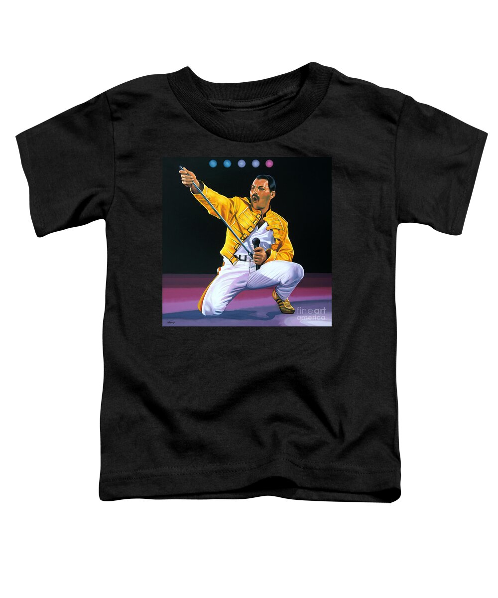 Freddie Mercury Toddler T-Shirt featuring the painting Freddie Mercury Live by Paul Meijering