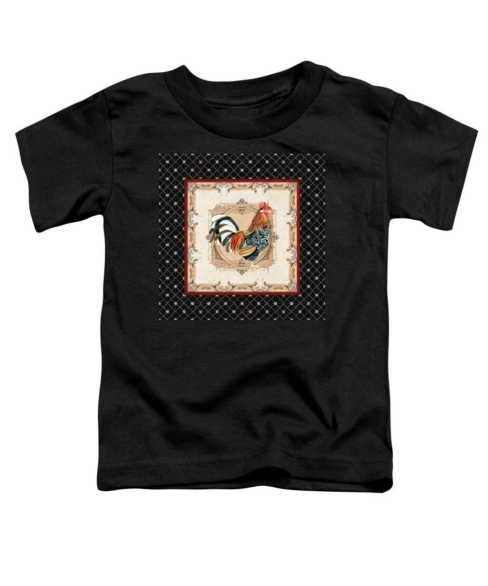 Etched Toddler T-Shirt featuring the painting French Country Roosters Quartet Black 1 by Audrey Jeanne Roberts