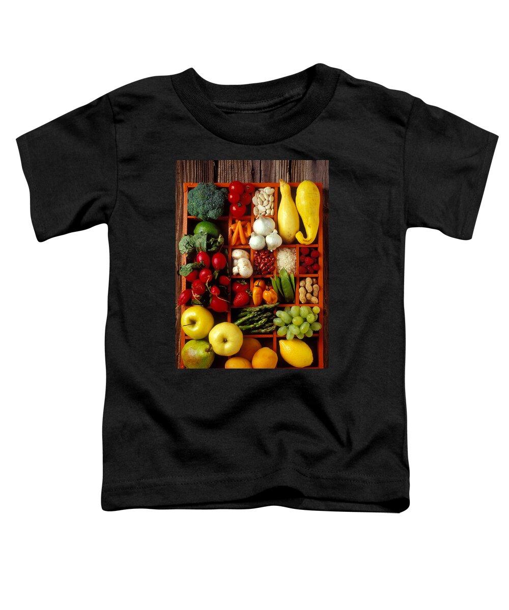 Fruits Vegetables Apples Grapes Compartments Toddler T-Shirt featuring the photograph Fruits and vegetables in compartments by Garry Gay