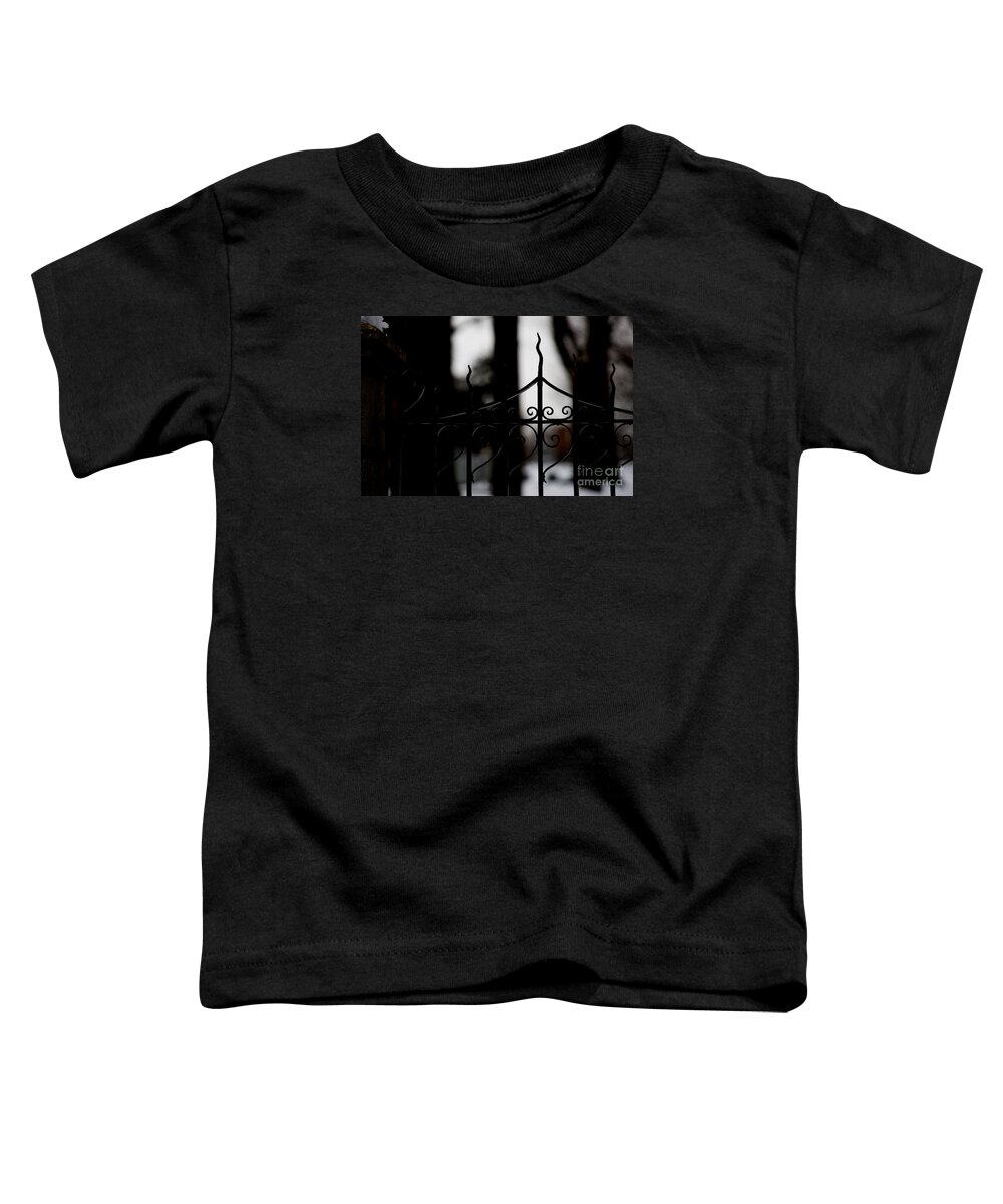 Wrought Iron Toddler T-Shirt featuring the photograph Gated Woods by Linda Shafer