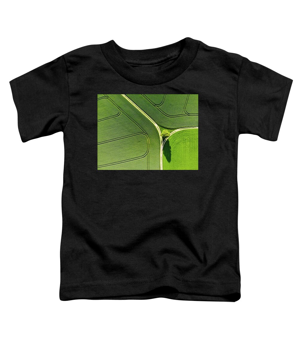 Green Landscape Toddler T-Shirt featuring the photograph Geometric landscape 05 Tree and green fields aerial view by Matthias Hauser