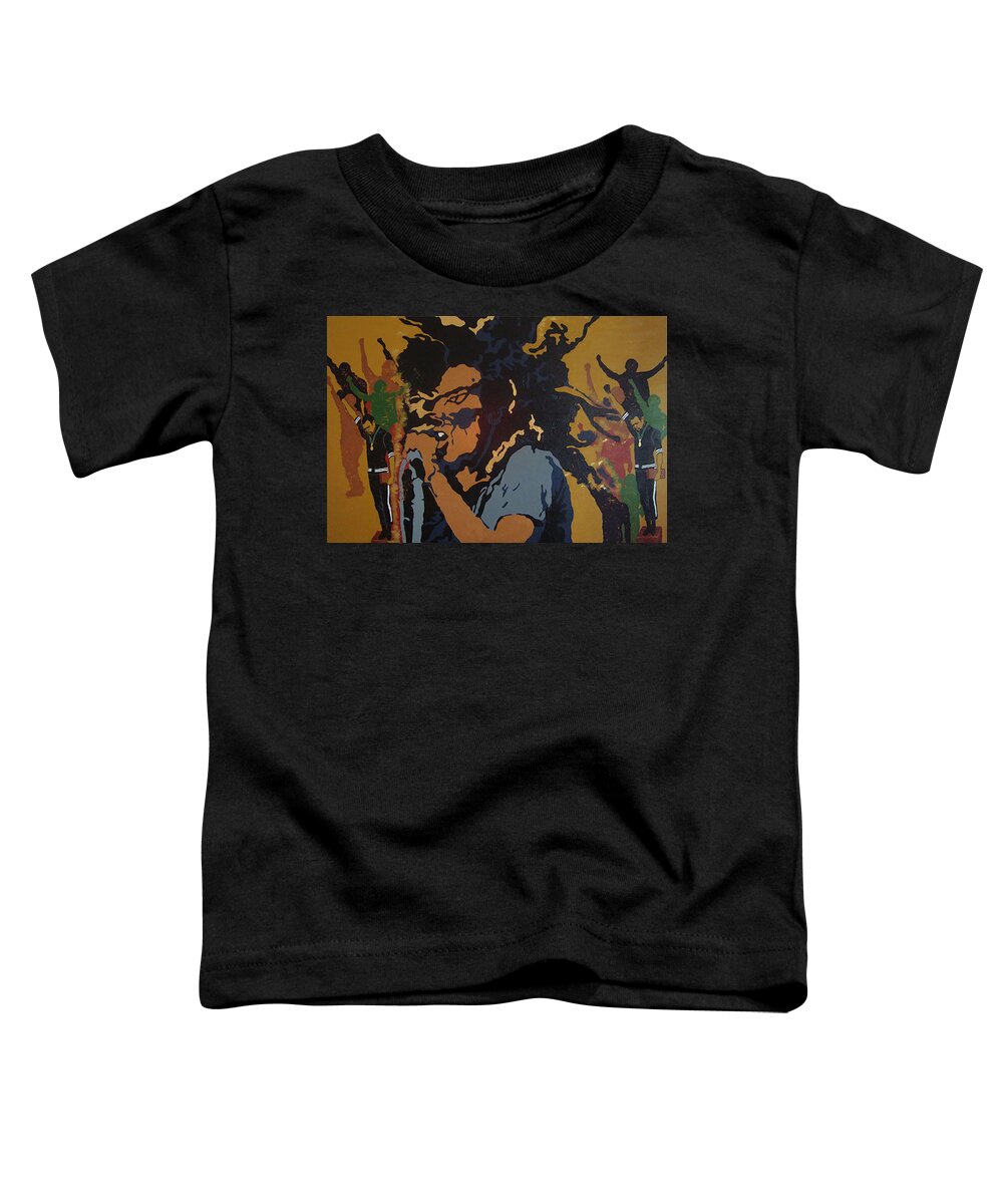 Bob Marley Toddler T-Shirt featuring the painting Get Up Stand Up by Rachel Natalie Rawlins