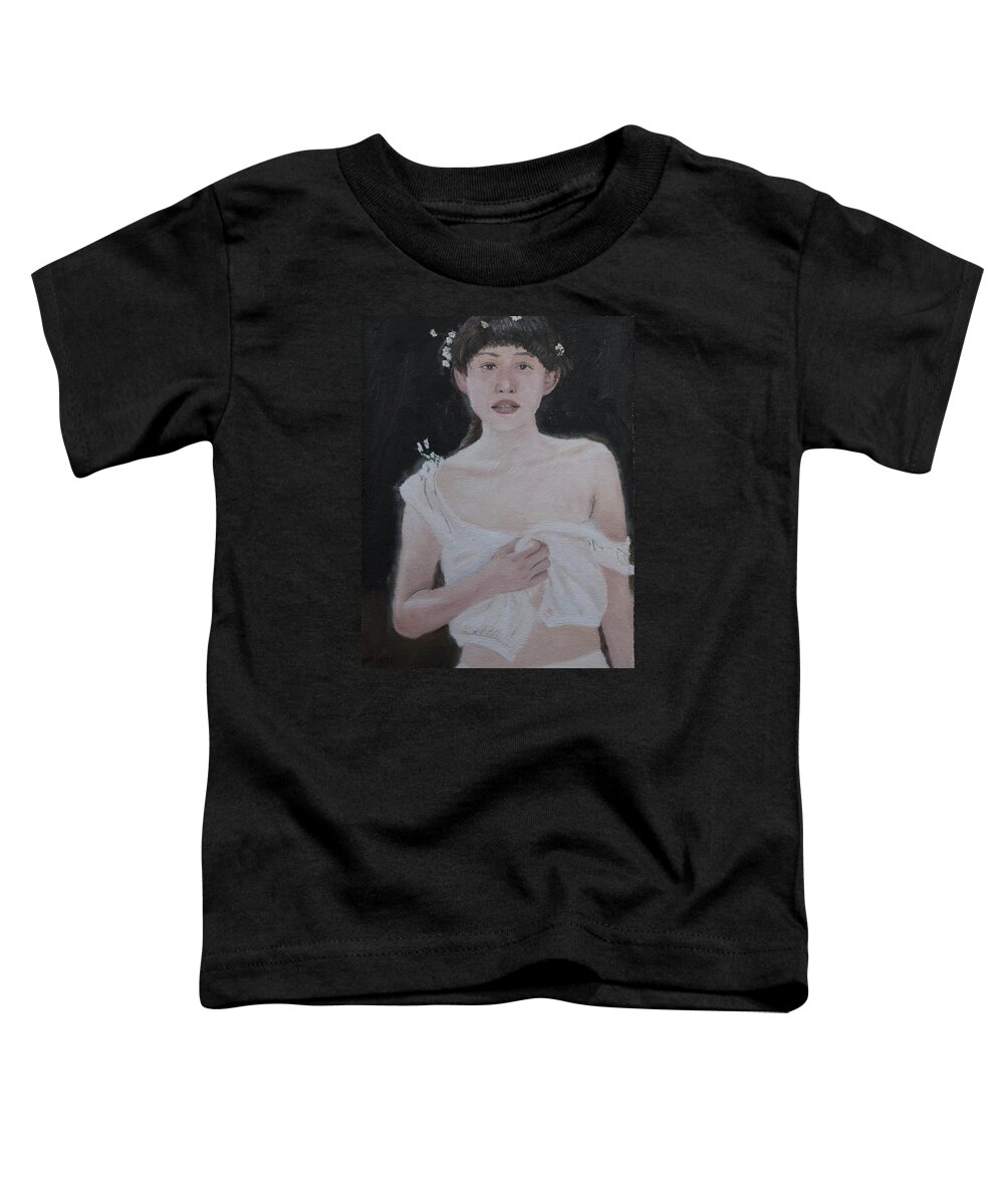 Nude Toddler T-Shirt featuring the painting Girl With Flowers by Masami Iida