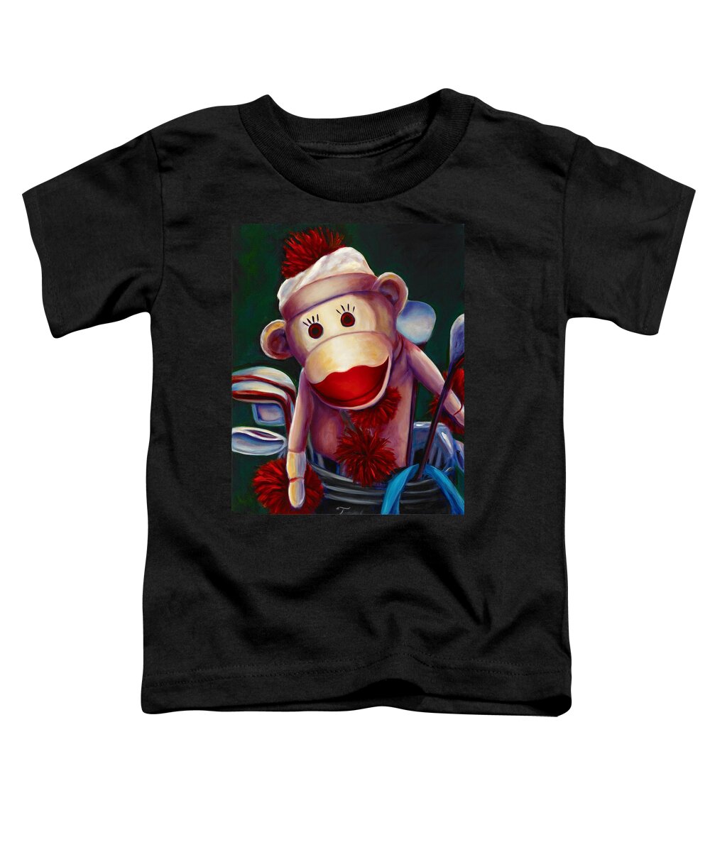Monkey Toddler T-Shirt featuring the painting Golfer Sock Monkey by Shannon Grissom