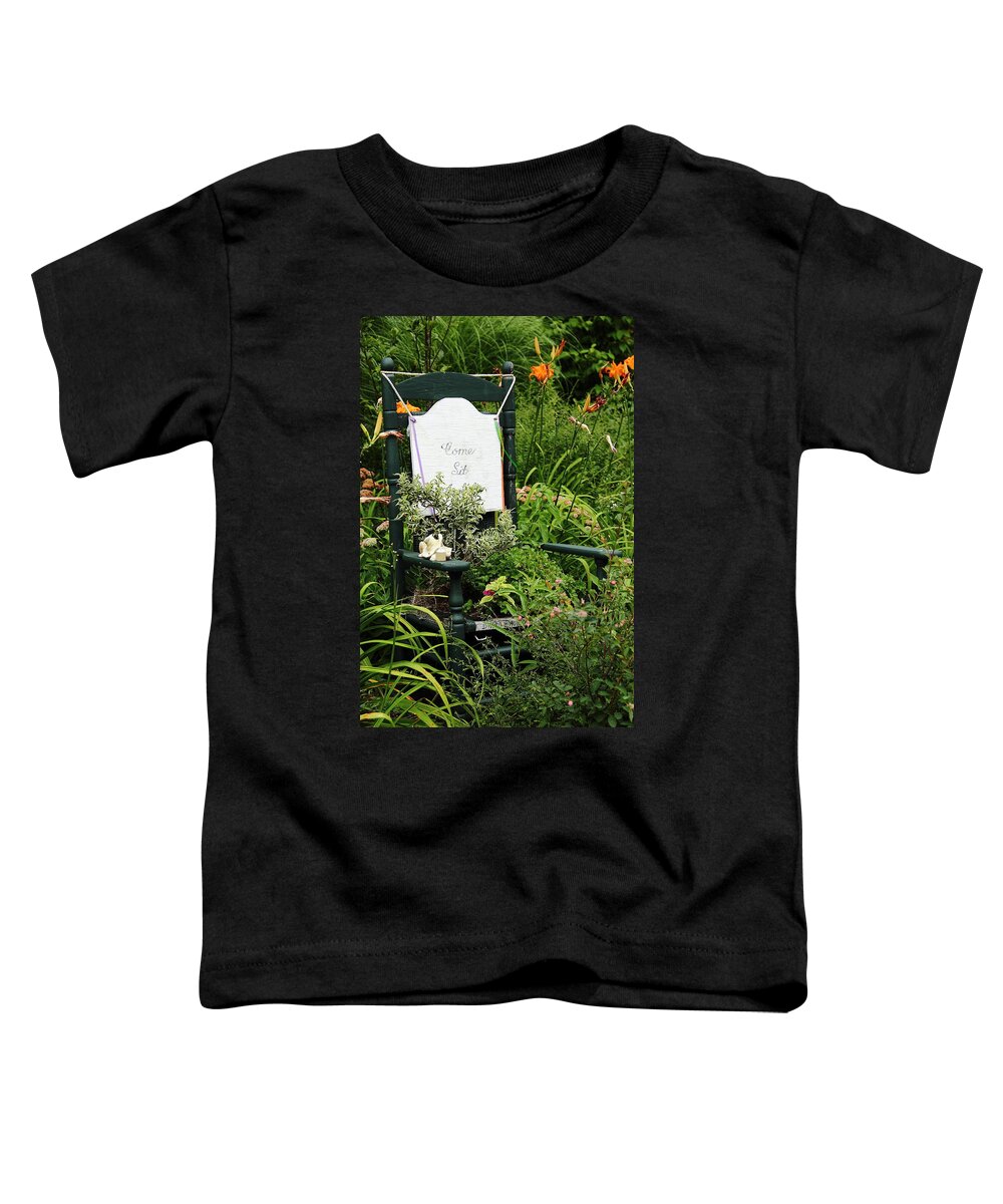 Chair Toddler T-Shirt featuring the photograph Green Chair Planter by Allen Nice-Webb