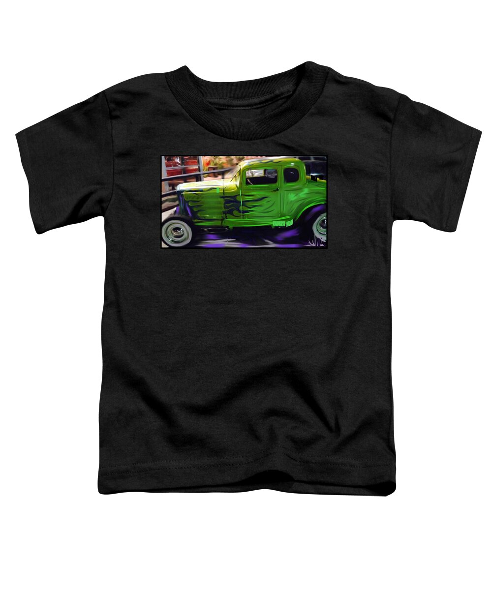 Car Toddler T-Shirt featuring the digital art Green Hotrod by Angela Weddle