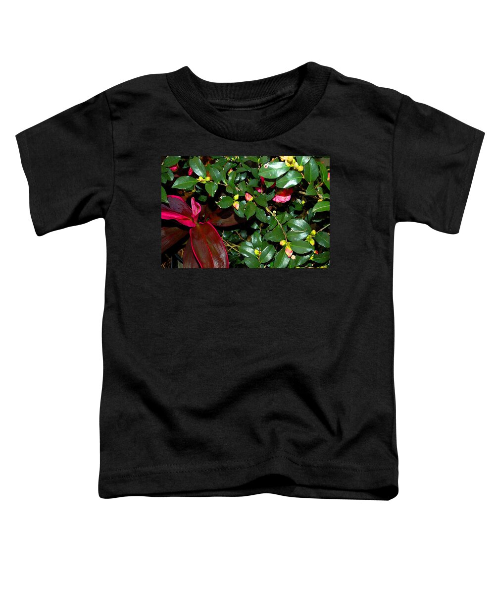 Flowers Toddler T-Shirt featuring the digital art Green Leafs and Pink Flower by Michael Thomas