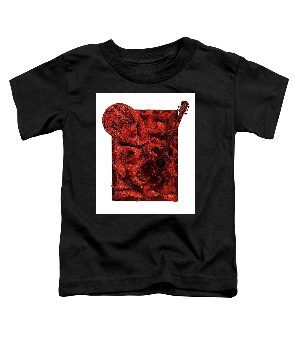 Guitar Record Toddler T-Shirt featuring the sculpture Guitar, Record, Red by Christopher Schranck