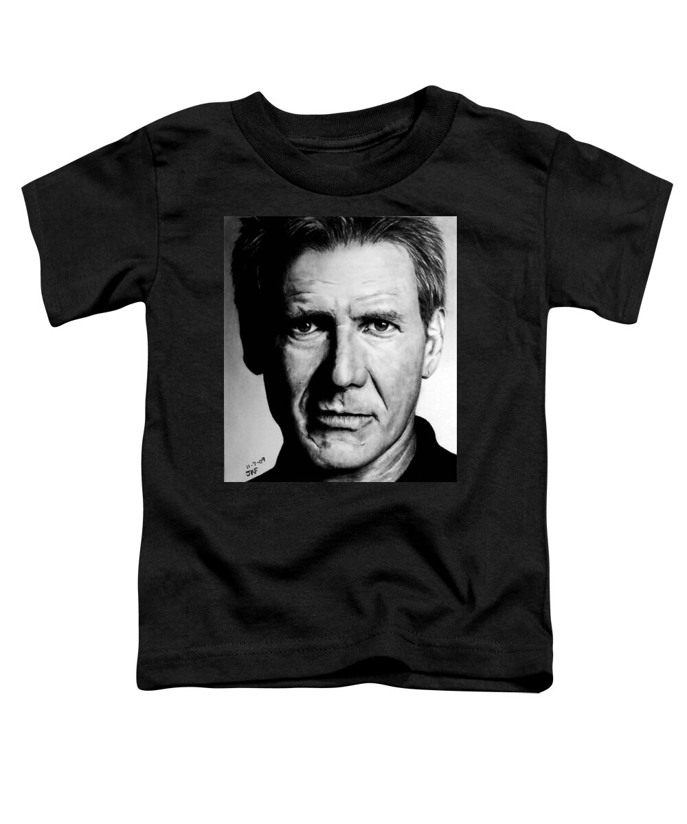 Harrison Ford Toddler T-Shirt featuring the drawing Harrison Ford by Rick Fortson