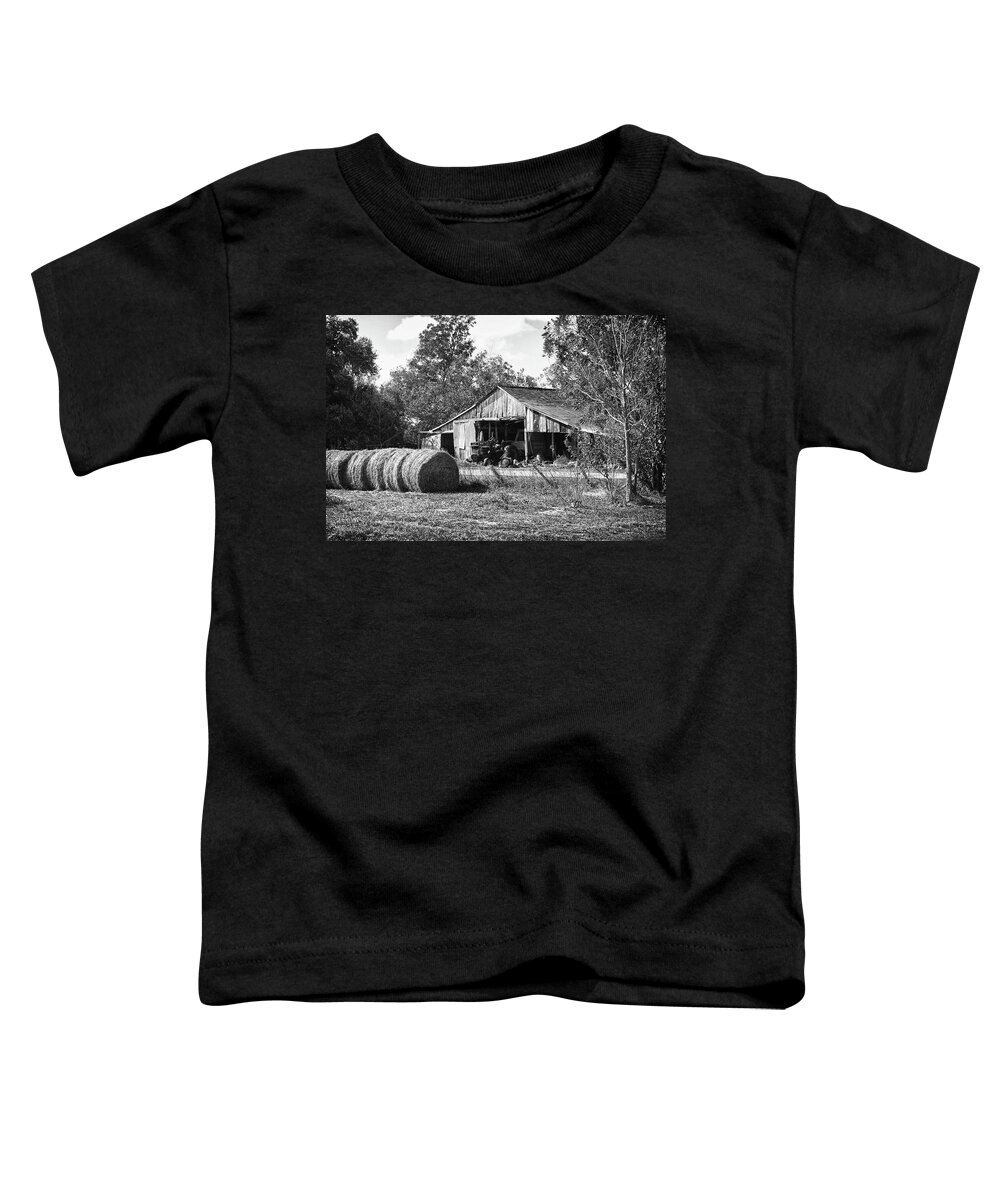 Alabama Photographer Toddler T-Shirt featuring the digital art Hay and the Old Barn - BW by Michael Thomas